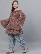 Maroon Kalamkari Printed Kurta With Blue Zig-Zag Printed Salwar & Dupatta Set