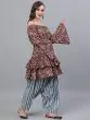 Maroon Kalamkari Printed Kurta With Blue Zig-Zag Printed Salwar & Dupatta Set