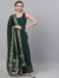Green Solid Straight Kurta With Striped Palazzo & Dupatta Set