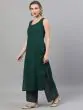 Green Solid Straight Kurta With Striped Palazzo & Dupatta Set