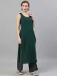 Green Solid Straight Kurta With Striped Palazzo & Dupatta Set