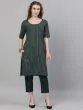 Green Striped Woven Design Straight Kurta With Capri Set