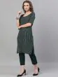 Green Striped Woven Design Straight Kurta With Capri Set