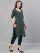 Green Striped Woven Design Straight Kurta With Capri Set