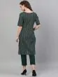 Green Striped Woven Design Straight Kurta With Capri Set