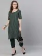 Green Striped Woven Design Straight Kurta With Capri Set