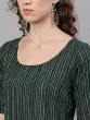 Green Striped Woven Design Straight Kurta With Capri Set