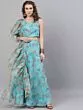 Turquoise Blue Organza Floral Printed Lehenga Choli With Dupatta