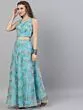 Turquoise Blue Organza Floral Printed Lehenga Choli With Dupatta
