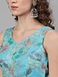 Turquoise Blue Organza Floral Printed Lehenga Choli With Dupatta