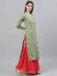 Green & Red Floral Printed With Gotta Patti Work Kurta Set