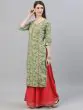Green & Red Floral Printed With Gotta Patti Work Kurta Set
