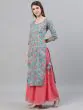 Blue & Pink Floral Printed With Gotta Patti Kurta Set