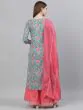 Blue & Pink Floral Printed With Gotta Patti Kurta Set