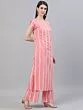 Pink & White Striped Printed Kurta Set