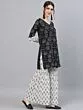 Black & White Printed Kurta With Sharara & Dupatta Set