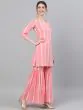 Pink & White Striped Printed Kurta With Sharara Set