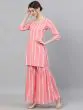 Pink & White Striped Printed Kurta With Sharara Set