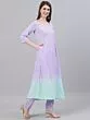 Lavender & Turquoise Blue Ombre Printed A-Line Kurta With Pant & Dupatta Set