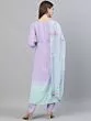 Lavender & Turquoise Blue Ombre Printed A-Line Kurta With Pant & Dupatta Set