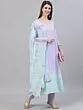 Lavender & Turquoise Blue Ombre Printed A-Line Kurta With Pant & Dupatta Set