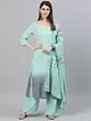 Green & Grey Ombre Printed A-Line Kurta With Pant & Dupatta Set
