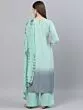 Green & Grey Ombre Printed A-Line Kurta With Pant & Dupatta Set