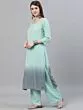 Green & Grey Ombre Printed A-Line Kurta With Pant & Dupatta Set