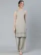 Grey Schiffli Design Straight Kurta Palazzo Set