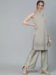 Grey Schiffli Design Straight Kurta Palazzo Set