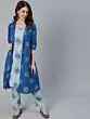 Blue & White Floral Printed Double Layered Kurta With Pant Set