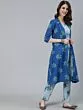 Blue & White Floral Printed Double Layered Kurta With Pant Set
