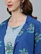 Blue & White Floral Printed Double Layered Kurta With Pant Set