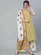 Yellow & Pink Floral Printed Straight Kurta Set With Dupatta