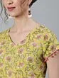 Yellow & Pink Floral Printed Straight Kurta Set With Dupatta