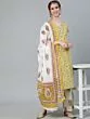 Yellow & Pink Floral Printed Straight Kurta Set With Dupatta