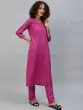 Magenta Yellow Thread Work Kurta With Palazzo Set