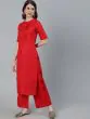 Red Solid Straight Kurta With Palazzo Set