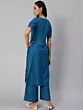 Royal Blue Solid Kurta Set With White Thread Work At Yoke Details
