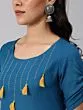 Royal Blue Solid Kurta Set With White Thread Work At Yoke Details