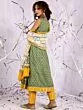 Green & Yellow Floral Printed Anarkali With Pant & Dupatta Set