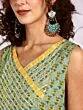 Green & Yellow Floral Printed Anarkali With Pant & Dupatta Set