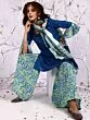 Blue & Green Floral Printed Kurta & Sharara With Dupatta Set