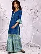 Blue & Green Floral Printed Kurta & Sharara With Dupatta Set