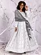 White & Grey Floral Printed Lehenga Choli With Dupatta