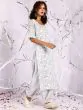 White & Grey Floral Printed Straight Kurta With Balloon Palazzo Set