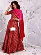 Red & Pink Gold Printed Lehenga Choli With Tie & Dye Dupatta Set