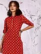 Red & White Printed Straight Kurta With Pant Set