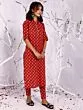 Red & White Printed Straight Kurta With Pant Set