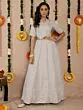 Grey & Silver Jacquard Zari Work Lehenga Choli With Potali Bag